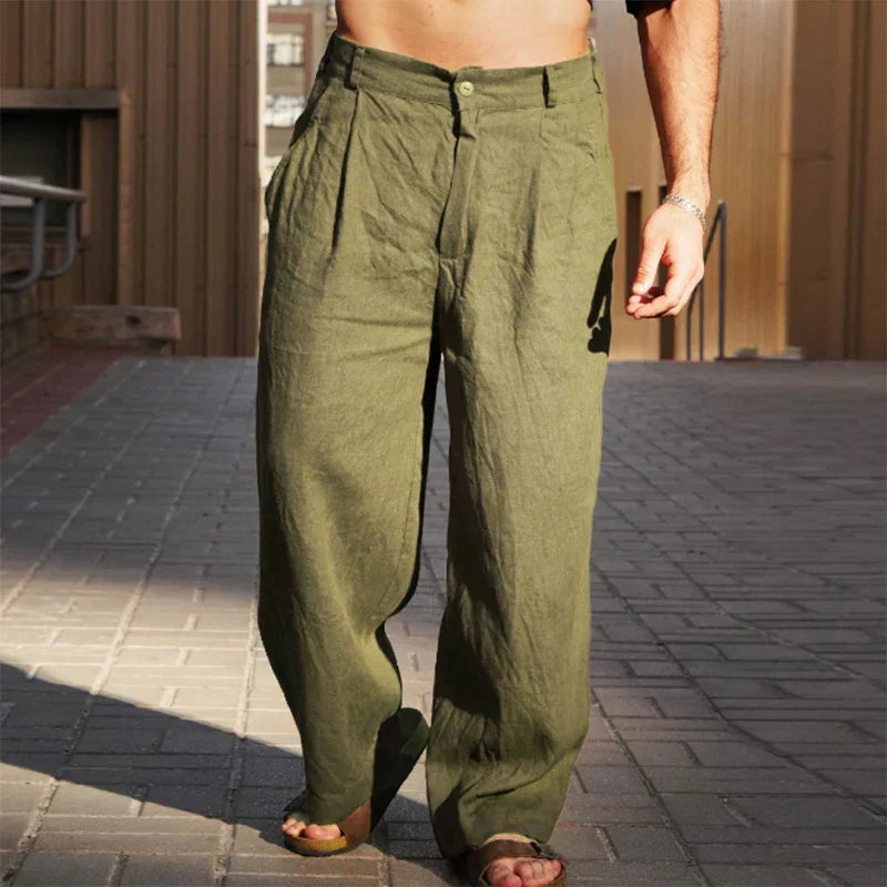 Laluna® | Linnen broek met wijde pijpen
