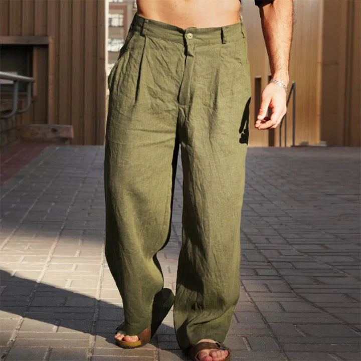 Laluna® | Linnen broek met wijde pijpen